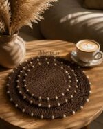رومیزی سه تیکه اطلس دورچوب شکلاتی - تصویر 3